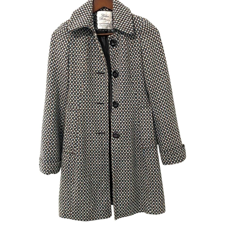 Urban Behavior Wool Blend Coat Geometric Pattern Button Front XS 60s Mod
